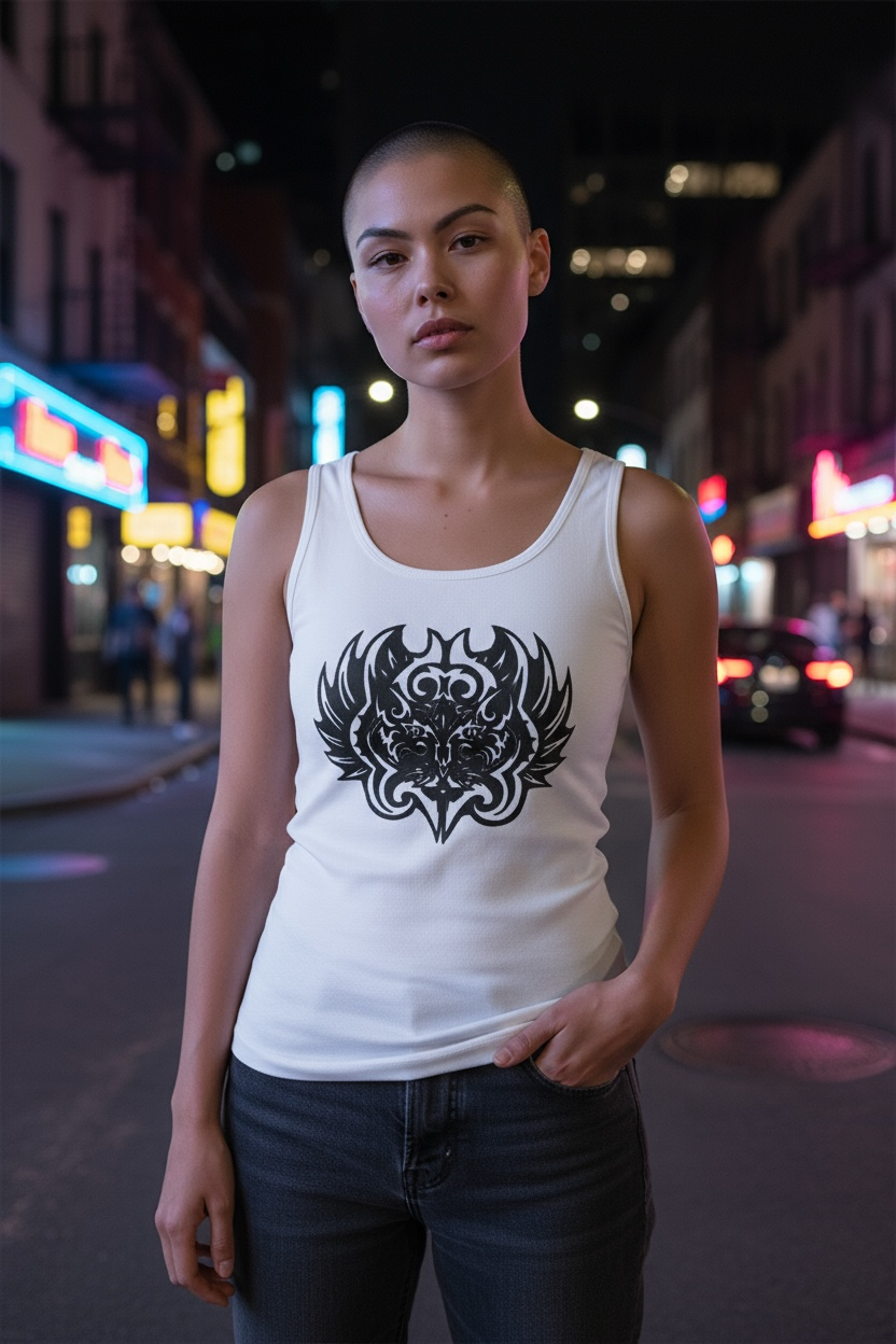 Organic Cotton and Recycled Polyester Black Cat Graphic Tank-size M