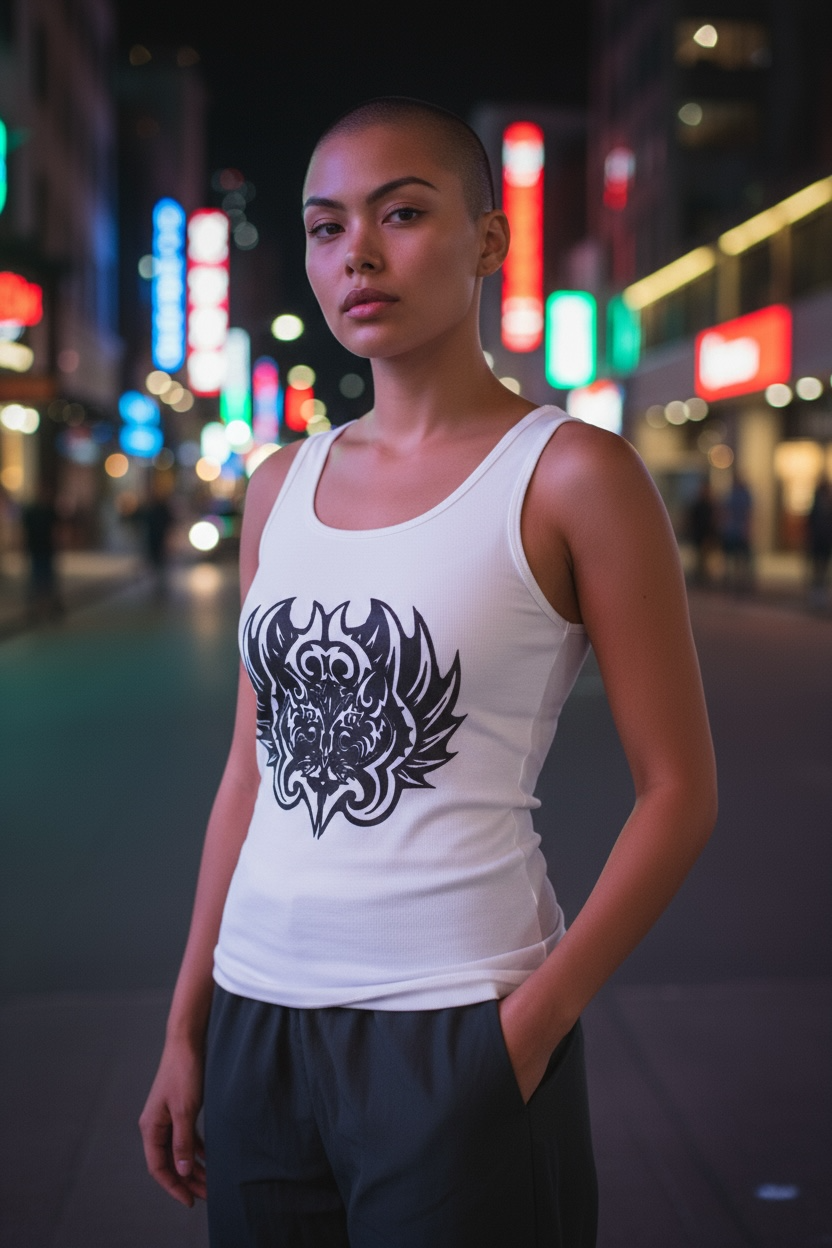 Organic Cotton and Recycled Polyester Black Cat Graphic Tank-size M