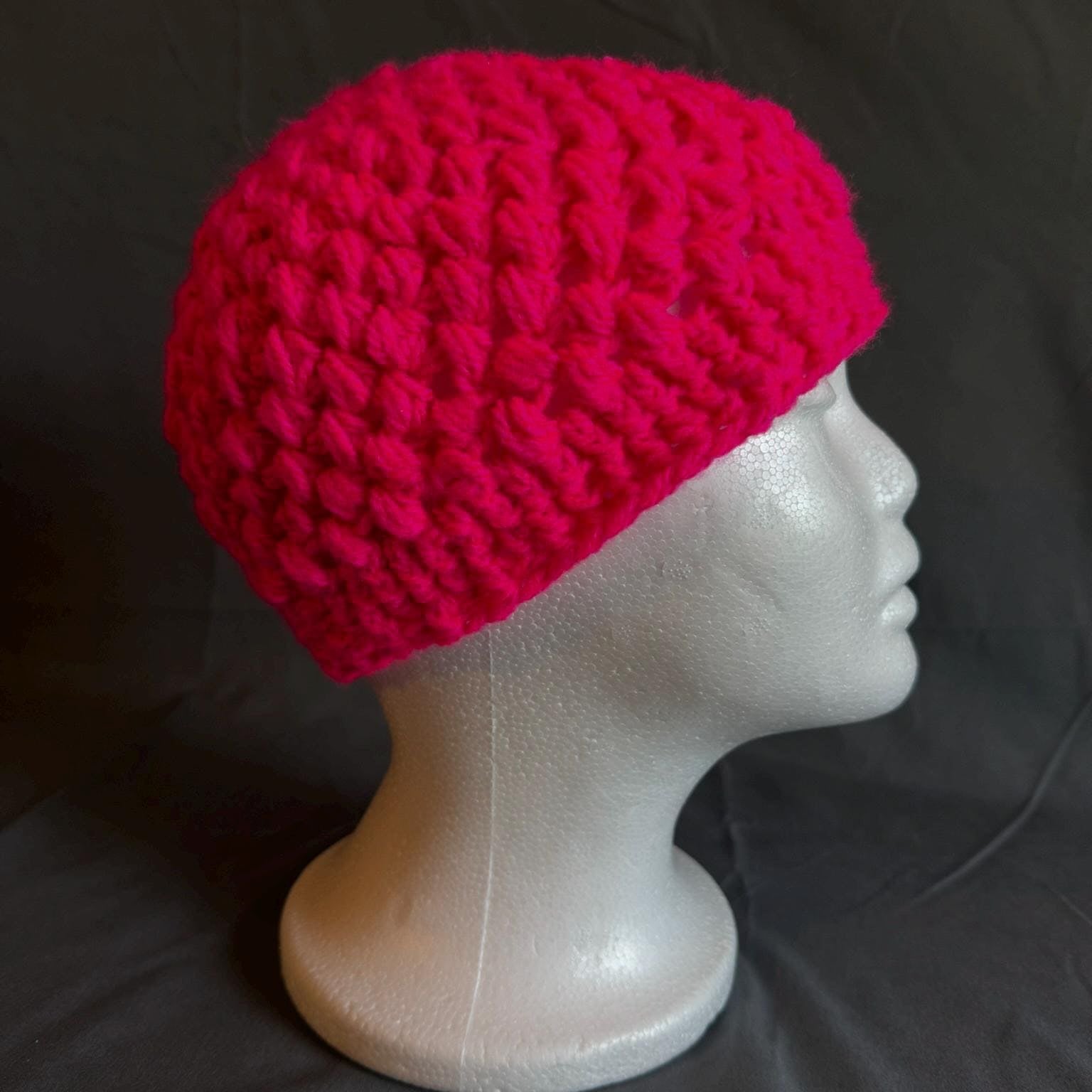 Hot Pink Puff Stitch Beanie