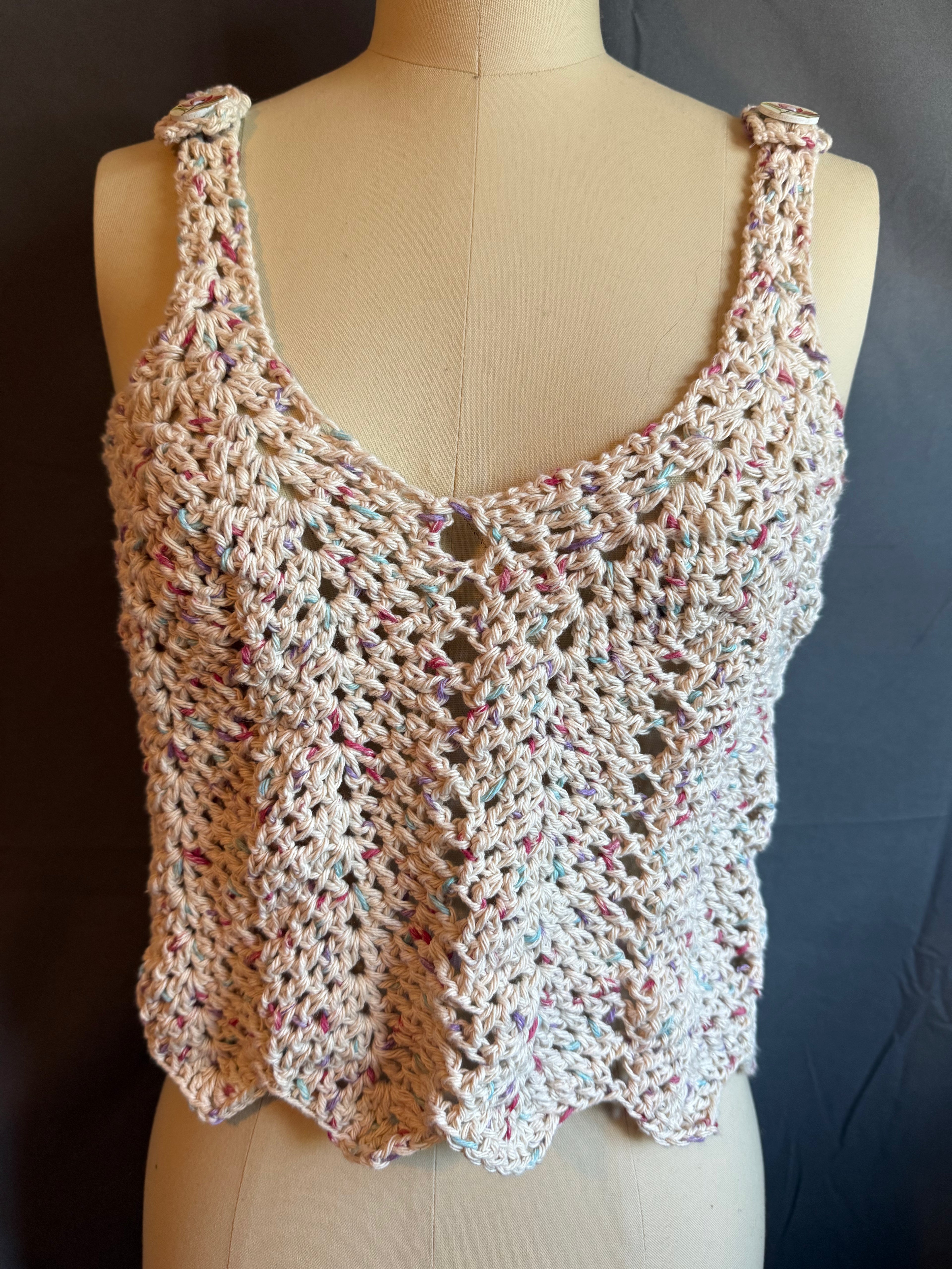 Crocheted Viva Button Strap Tank- confetti