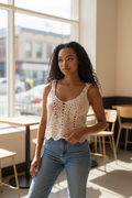 Crocheted Viva Button Strap Tank- confetti