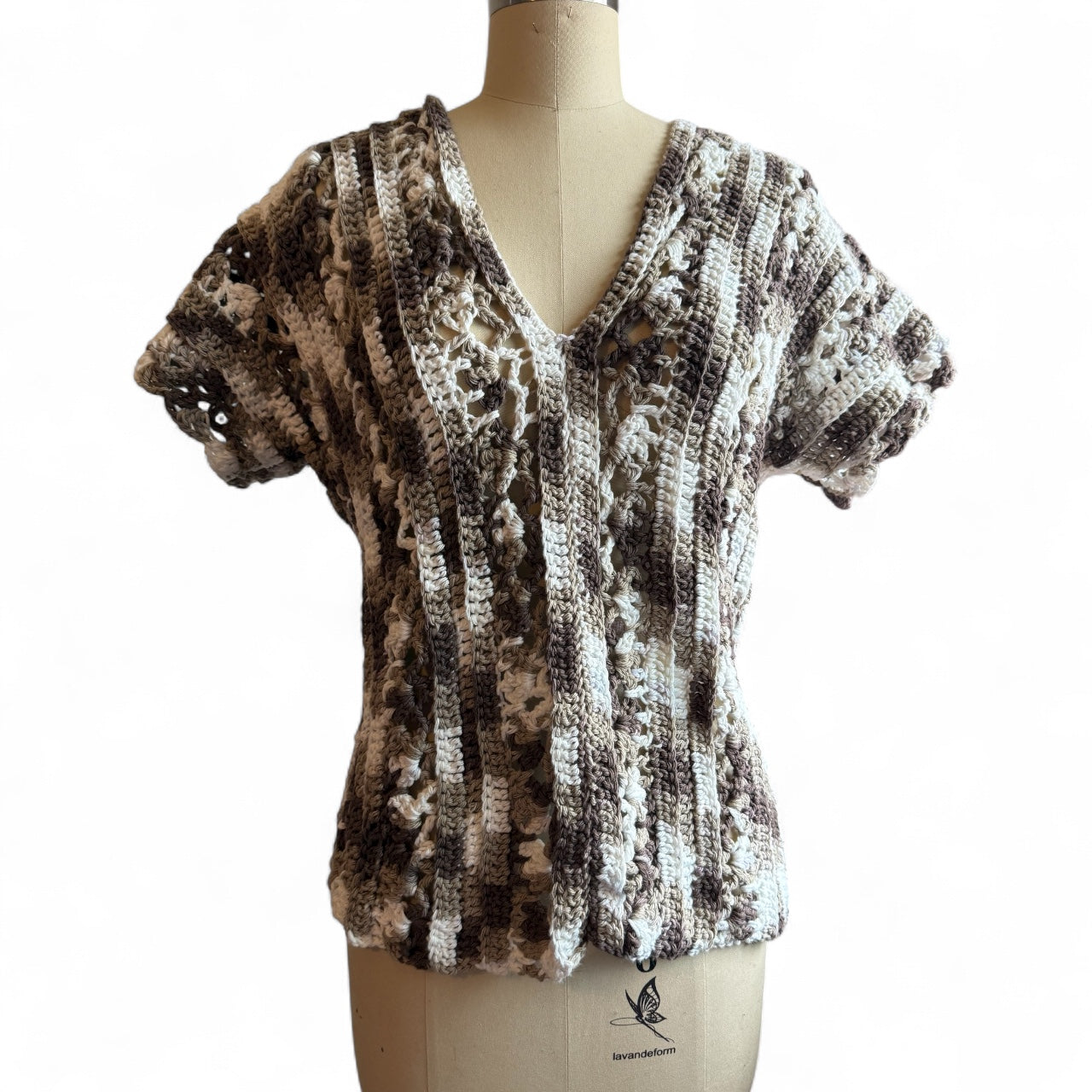 Camo Pattern Crochet Lace Top Size M