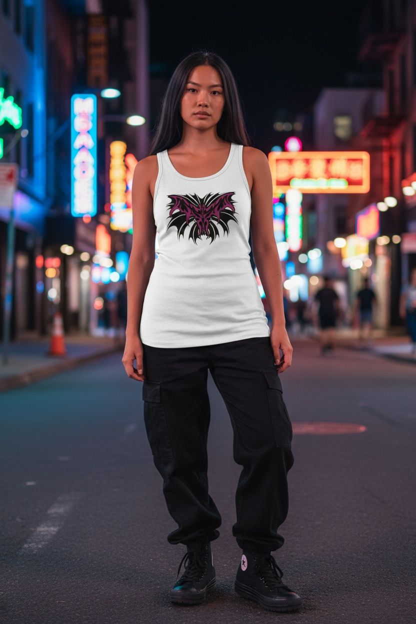 Sustainably and ethically produced Halloween graphic tank - Bat - Size M