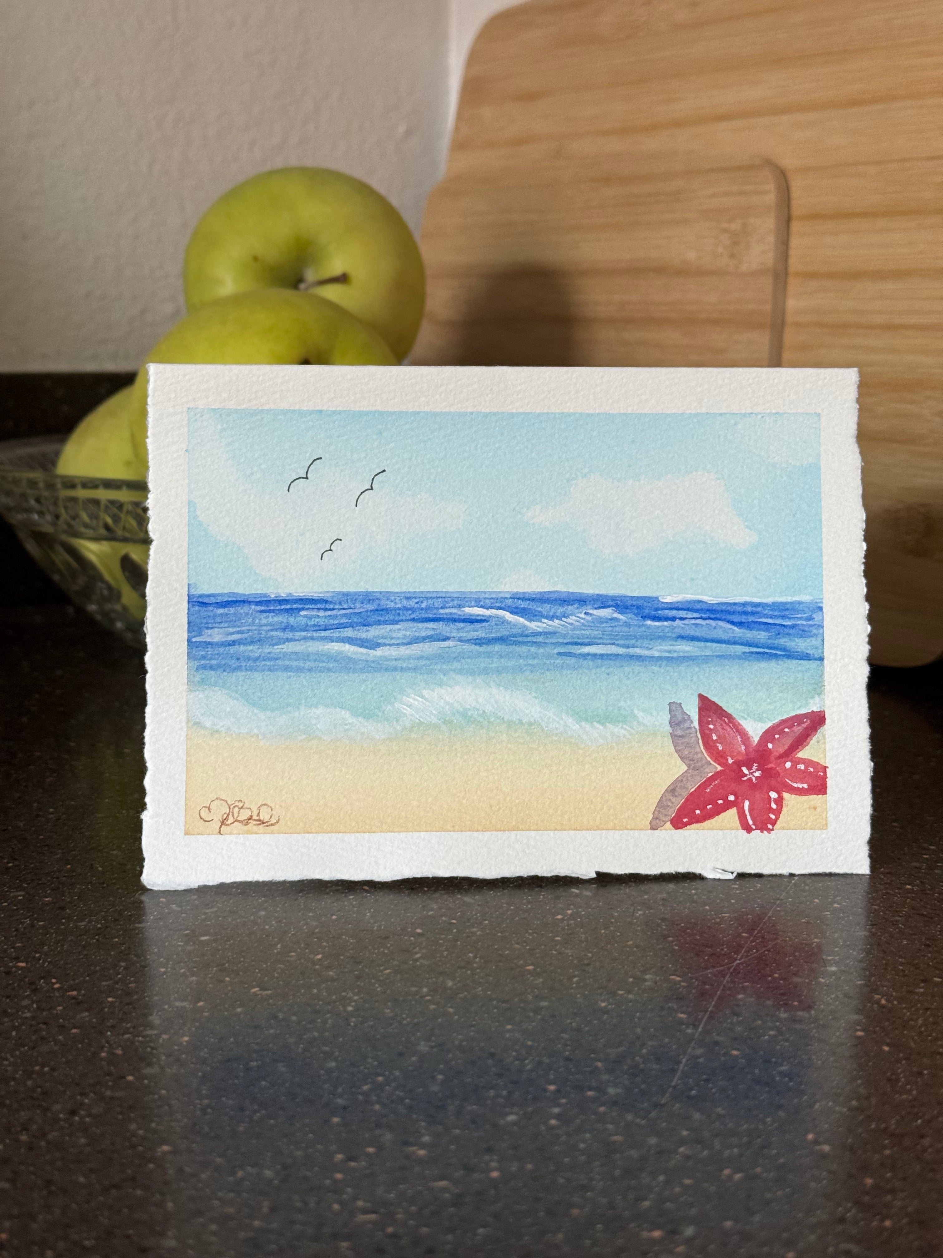 Hand-Painted Ocean Greeting Cards — Set of 4