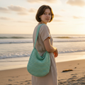 Handmade Crochet Shoulder Bag, Aqua Green Crossbody Bag, Coastal Summer Purse, Boho Market Bag, Everyday Slouch Bag