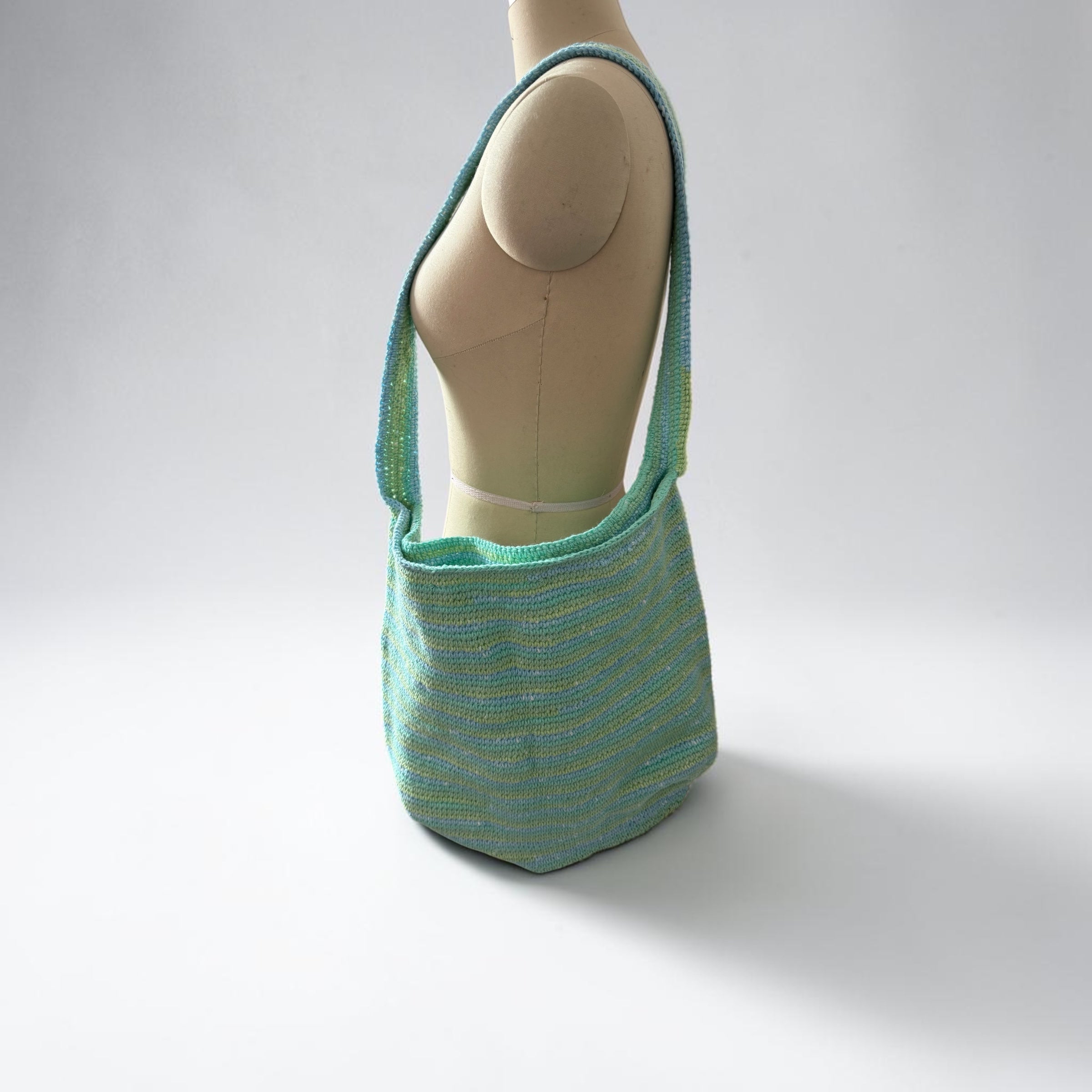 Handmade Crochet Shoulder Bag, Aqua Green Crossbody Bag, Coastal Summer Purse, Boho Market Bag, Everyday Slouch Bag