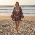 Multicolor Crochet Kimono, Boho Beach Cover Up, Bell Sleeve Fringe Hem Cardigan