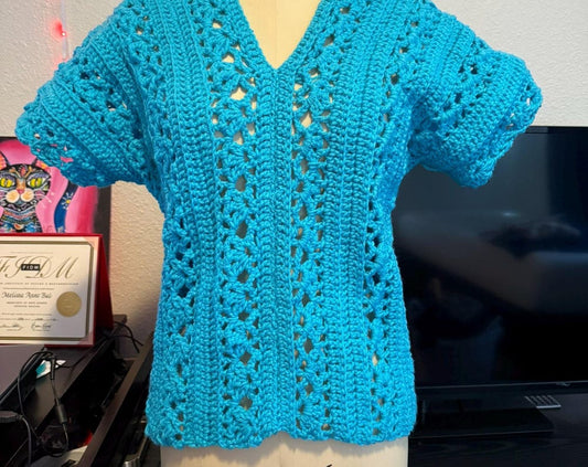 Crochet Lace Top- Turquoise